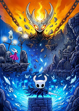 Hollow Knight Characters in Fiery and Icy Worlds