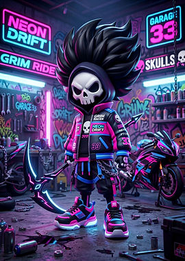 Neon Grim Reaper in Garage