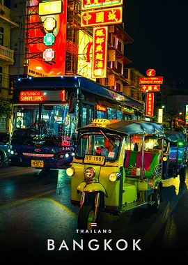 Bangkok Tuk-Tuk and Bus at Night