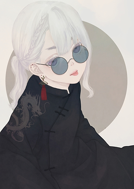 Anime Girl with Dragon Jacket and Sunglasses