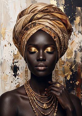 Elegant Woman in Gold Turban and Jewelry
