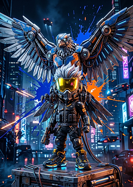 Cyberpunk Eagle Mech and Pilot