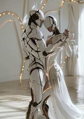 Robotic Couple Dancing in Elegant Ballroom