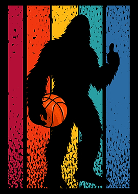 Bigfoot Playing Basketball Retro Design