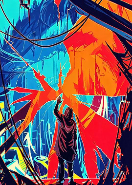 Person Reaching Towards Abstract Portal