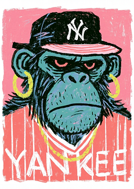 Gorilla wearing Yankees hat and jewelry