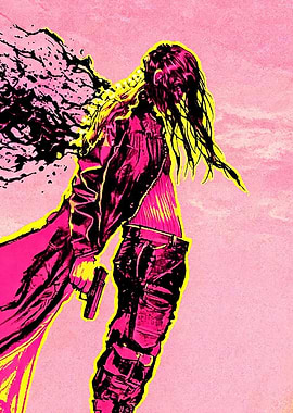 Warrior with Gun and Black Ink Splatter