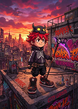 Anime Reaper Kid on Rooftop