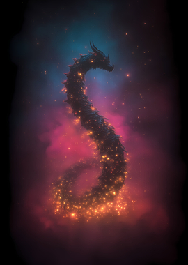Cosmic Dragon with Glowing Stars