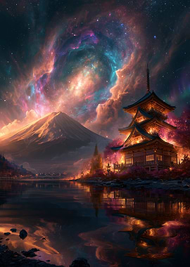 Cosmic Pagoda and Mount Fuji