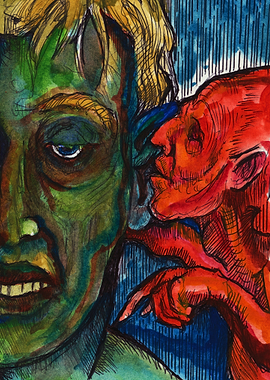 Green Man Whispered to by Red Demon