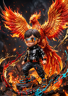 Boy with Phoenix and Fire