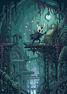 Hollow Knight Character in Mechanical Cave