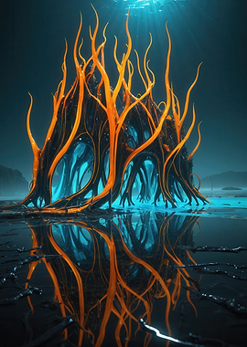 Bioluminescent Coral Cathedral — Surreal Underwater Tendrils