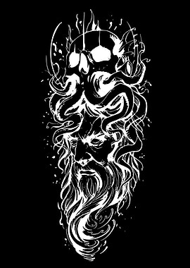 Skull and Bearded Man Illustration