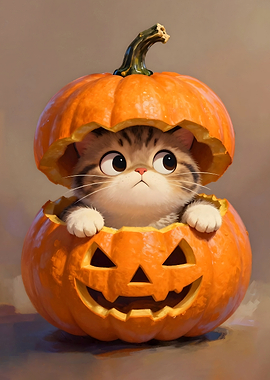 Cute Kitten in a Jack-o'-Lantern