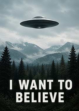 UFO over a Forest and Mountains