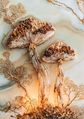 Marble Mushrooms with Gold