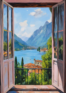 Italian Lake Window View