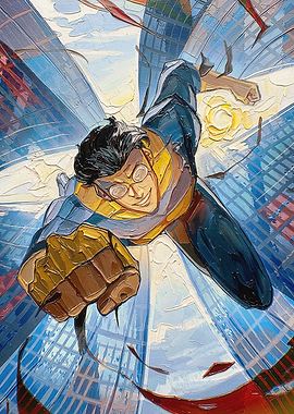Invincible Flying Through Cityscape