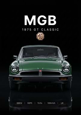 British 1975 MG B GT Classic Car poster