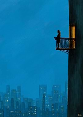 City Dreamer | Woman on balcony overlooking city