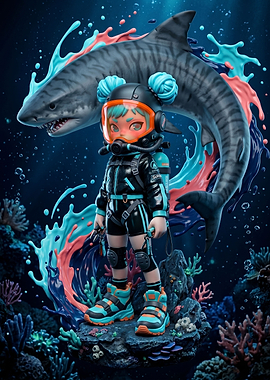 Diver Girl with Shark