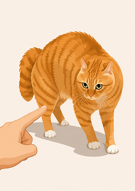 Orange tabby cat startled by finger