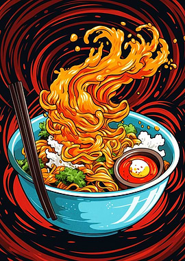 Fiery Ramen Bowl with Chopsticks