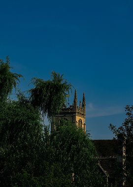 Church Tower Behind Trees