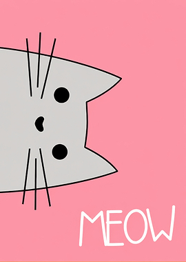 Cute Cat Face with Meow Text