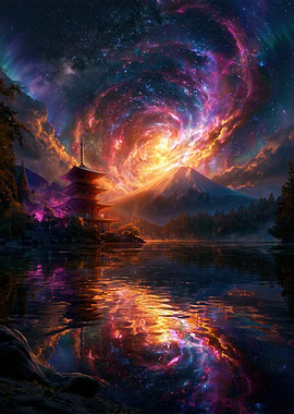 Cosmic Pagoda Reflection
