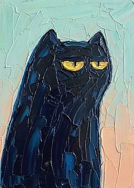 Painting of a Black Cat with Yellow Eyes