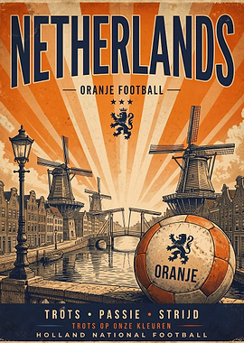 Netherlands Oranje Football Vintage Poster