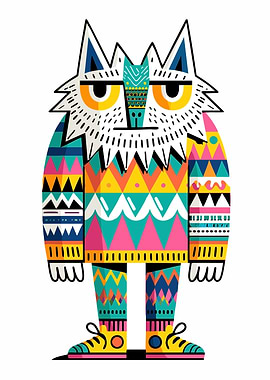 Stylized Wolf Character with Geometric Patterns