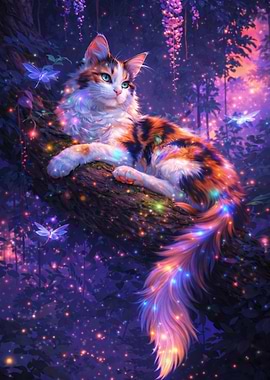 Magical Cat in Enchanted Forest