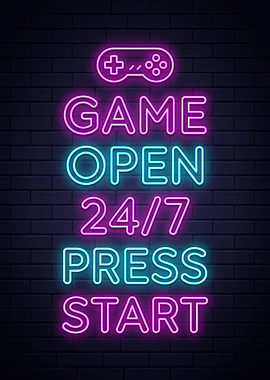 Neon Game Open 24/7 Sign