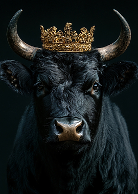 Majestic Black Bull Wearing a Crown