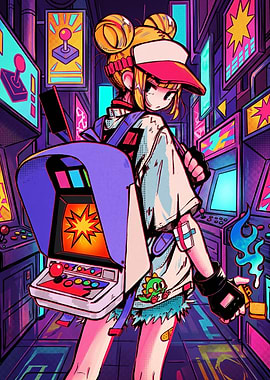 Gamer Girl in Arcade