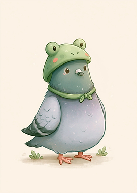 Cute Pigeon And Frog | Boho Baby Animal Decor