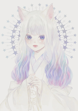 Anime Girl with Cat Ears and Star Halo