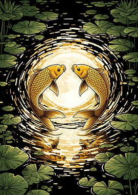 Two Koi Fish in Moonlight