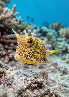 Yellow Boxfish with Blue Spots