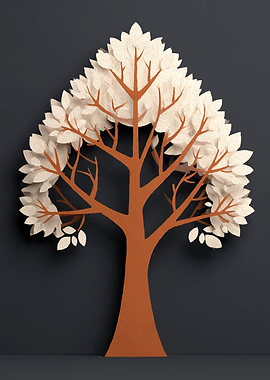 Paper Cutout Tree with White Leaves