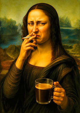 Mona Lisa with Coffee and Cigarette