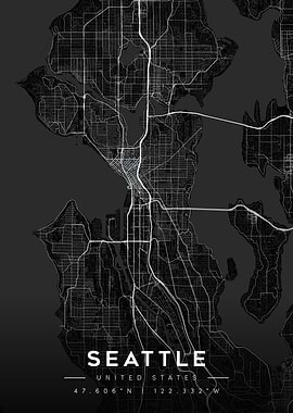 Seattle City Map Dark Theme