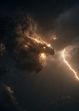 Fiery Dragon in a Lightning Storm