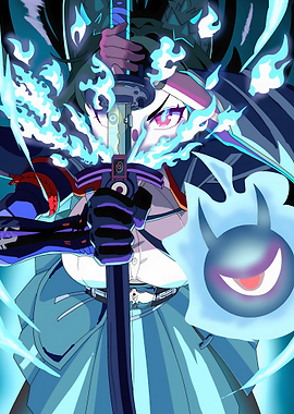 Anime character with glowing sword and shield