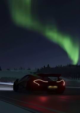 Mclaren P1 Under Aurora Borealis