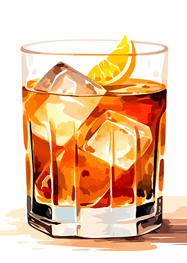 Cocktail with Orange Slice and Ice